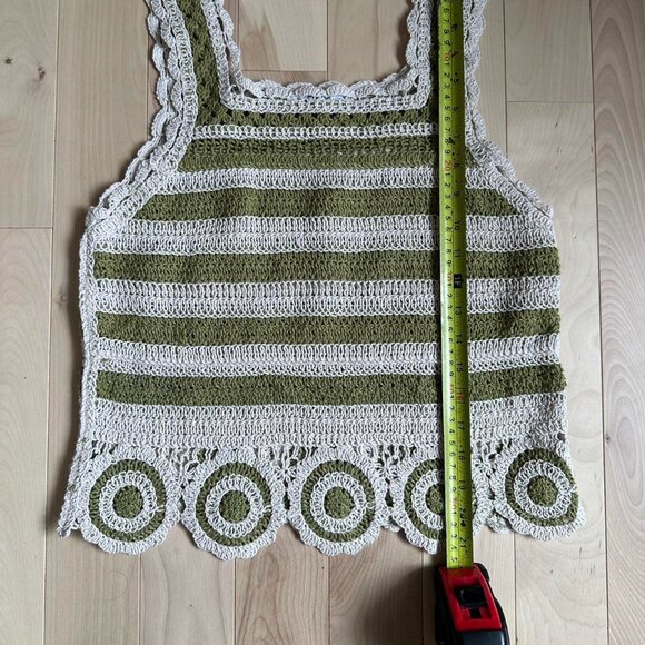 Crochet Tank – Green White Striped, Circle Hem, Boho Festival Top - Picture 6 of 7